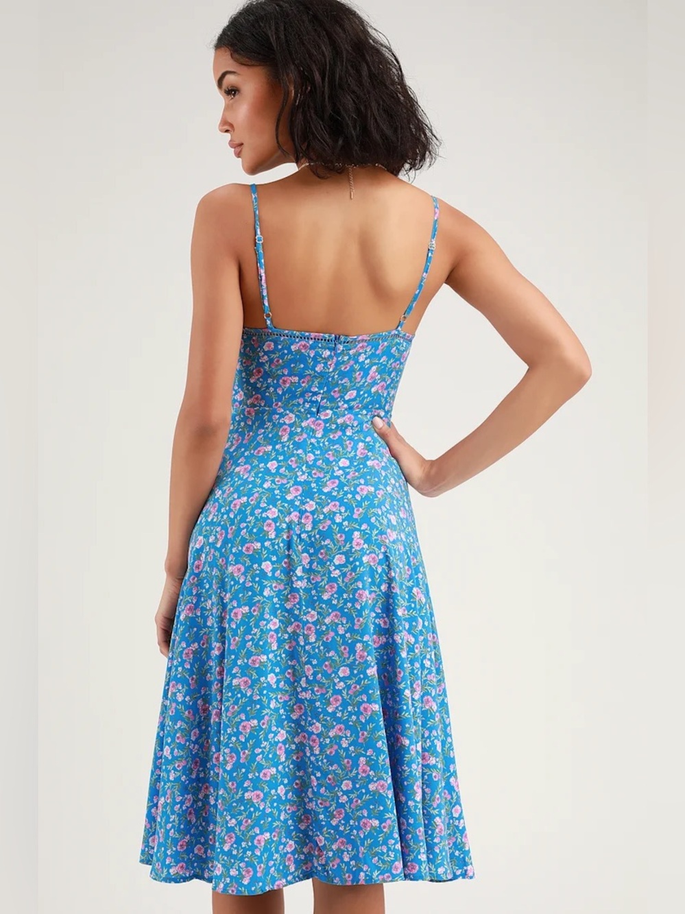 Lulus Esperanza Blue Floral Print Midi Dress Floral Sundress - Picture 3 of 8